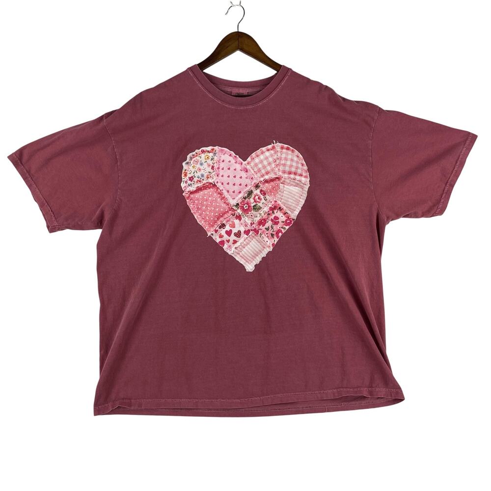 Comfort Colors Women’s Patchwork Heart T-Shirt 4XL Mauve Cottagecore Valentines